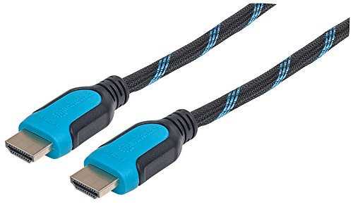 Manhattan 354806 High Speed HDMI-Kabel mit Ethernet-Kanal und geflochtener Ummantelung (HEC ARC 3D 4K@60Hz) HDMI-Stecker auf HDMI-Stecker geschirmt 2m schwarz/blau von Manhattan