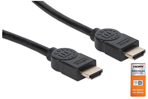 Manhattan 355346 Premium High Speed HDMI-Kabel mit Ethernet-Kanal 4K@60Hz, HEC, ARC, 3D, 18 Gbit/s Bandbreite, HDMI-Stecker auf HDMI-Stecker, geschirmt, schwarz, 1,8 m von Manhattan