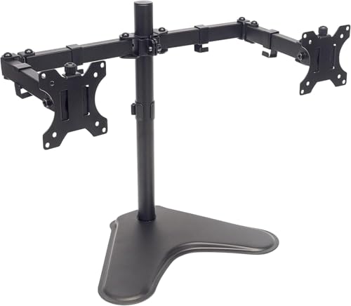 Manhattan 461559 Standfuß mit Monitorarm für zwei Monitore für zwei Displays von 13 Zoll bis 32 Zoll bis zu 8 kg zweifach schwenkbar schwarz von Manhattan