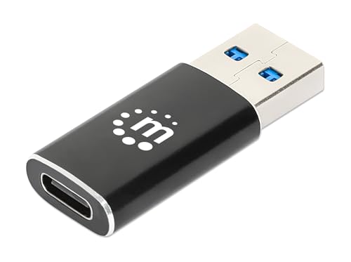 Manhattan Adapter USB 3.2 Gen 2 Typ A-Stecker auf Typ C-Buchse, 10 Gbit/s SuperSpeed+ USB, 3 A, Aluminium, schwarz von Manhattan