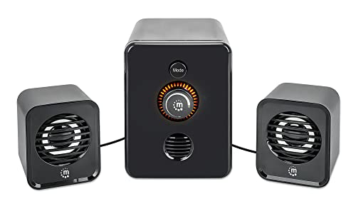 Manhattan Bluetooth® RGB LED 2.1 Desktop USB-Lautsprechersystem mit Subwoofer, 3,5 mm & Cinch-Eingänge, PC/PS4/Xbox/TV/Smartphone/Tablet - schwarz von Manhattan