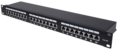 Manhattan CAT 6A Patchpanel Verteilerfeld 24 Port - Desktop 19" Zoll Rackeinbau Servermontage - RJ45 - Geschirmt - TIA568A TIA568B Schwarz von Manhattan