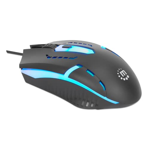 Manhattan Gaming Maus PC Maus RGB - Gaming Mouse Computer Maus mit Kabel Gamer Maus Gaming 4 Programmierbaren Tasten 1500 DPI USB Mäuse für Laptop Pc Windows Mac OS (Schwarz), 190206 von Manhattan