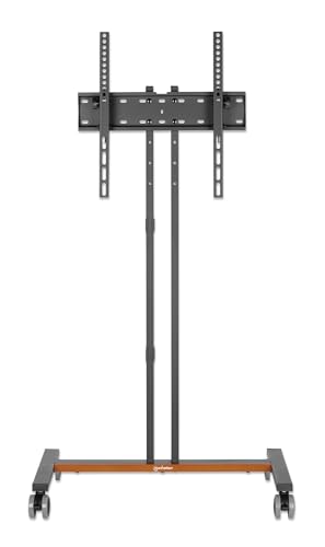 Manhattan Kompakter TV-Ständer auf Rollen/Standfuß für Bildschirme von 34" bis 55" und bis zu 35 kg, -10° neigbar, platzsparendes Design, schwarz/braun von Manhattan