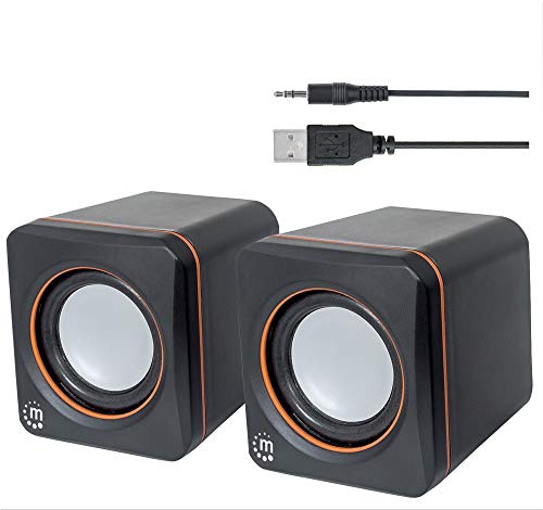 Manhattan Lautsprecher Set (5 Watt, 3,5mm Klinke Stecker, USB-Stromversorgung, für PC, Laptop, Tablet und Smartphone) schwarz/orange, 161435 von Manhattan