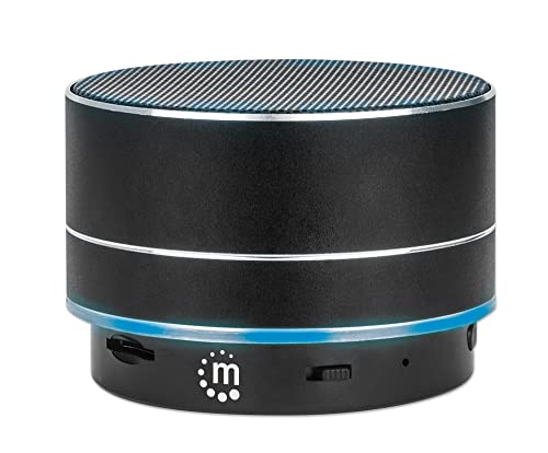 Manhattan Metallic LED-Bluetooth- Tragbarer kabelloser Outdoor Mini Lautsprecher, Perfekt für Reisen, schwarz, kompatibel mit Smartphone, Tablet, PC, Mikrofon, 165310 von Manhattan