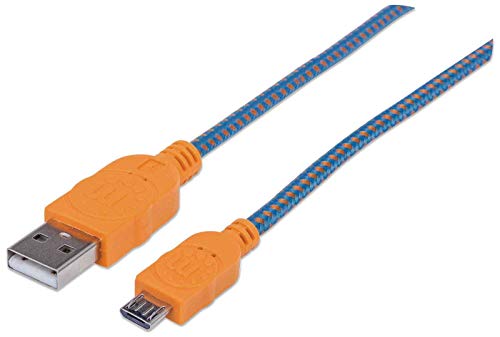 Manhattan Micro-USB Daten Kabel mit Stoffummantelung, blau/orange von Manhattan