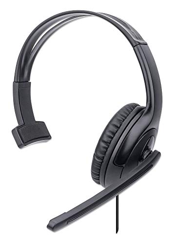 Manhattan Mono-Over-Ear-Headset (USB), Mikrofonarm (gepolstert), Einzelhandelsverpackung, verstellbares Kopfband, Lautstärkeregler, Ohrpolster, USB-A für Sound- und Mikrofonnutzung, Kabel 1,5 m von Manhattan