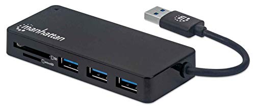 Manhattan-Products 164931 USB Hub mit Micro / SD Kartenleser - Multiport mit SuperSpeed 3 x USB 3.1 Ports, 2 x Slots für SD-Karten, Plug&Play, Notebook von Manhattan