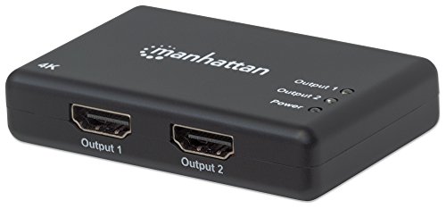 Manhattan-Products 2-Port Netzteil - HDMI-Splitter mit 4K-Auflösung (bei 30 Hz) für Bandbreiten bis 340 MHz, integrierter Signalverstärker - Schwarz von Manhattan