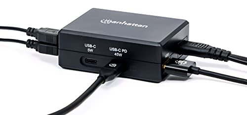 Manhattan-Products Smart Lade-Hub - Multiport mit 1 x USB-C Power Delivery, 1 x USB-C, 2 x USB 3.0, 1 x HDMI Ports, Plug&Play, Zubehör - Schwarz von Manhattan