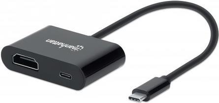 Manhattan USB-C to USB-C (with Power Delivery) and HDMI Cable, 4K, 19.5cm, Male to Females, 4K@60Hz, Power Delivery up to 60W, 20V / 3A, Thunderbolt 3 compatible, Black, Box - Videoschnittstellen-Converter - HDMI / USB - USB-C mit Stromversorgung (M) bis HDMI (W) - 19.5 cm - abgeschirmt - Schwarz - geformt, 4K Unterstützung, 1080p-Unterstützung, USB Power Delivery (60W) (153416) von Manhattan
