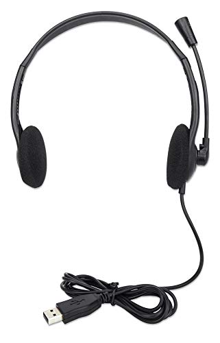 Manhattan USB-Headset mit Mikrofon und 1,5 m langem Kabel, doppelseitig gepolstert, Lautstärkeregler, Verstellbarer Kopfbügel für Desktop, Laptop, Computer, 179898 von Manhattan