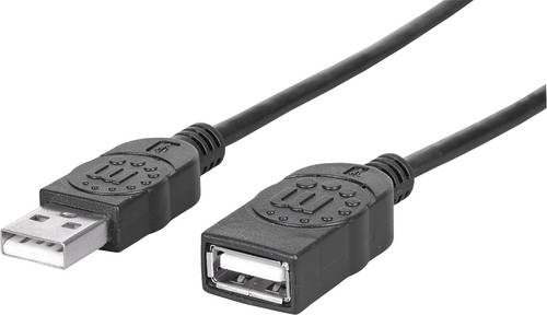 Manhattan USB-Kabel USB 2.0 USB-A Stecker, USB-A Buchse 1.00m Schwarz Folienschirm, UL-zertifiziert, von Manhattan