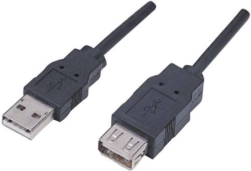Manhattan USB-Kabel USB 2.0 USB-A Stecker, USB-A Buchse 1.80m Schwarz vergoldete Steckkontakte, UL-z von Manhattan