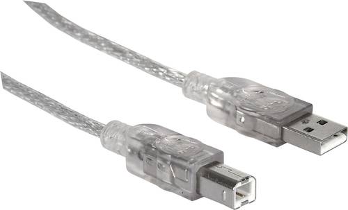 Manhattan USB-Kabel USB 2.0 USB-A Stecker, USB-B Stecker 3.00m Silber 340458 von Manhattan