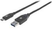 Manhattan - USB-Kabel - USB-C (M) bis USB Typ A (M) - USB 3,1 Gen1 - 1,83 m - geformt - Schwarz (354974) von Manhattan