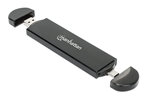 Manhattan USB zu SDD Schrank M.2 NVMe und SATA 130639 USB 3.2 Gen 2 Typ-C Stecker und Typ A Stecker für SSDs 2230/2242/2260/2280 mit M-Schlüssel oder Schlüssel B+M von Manhattan