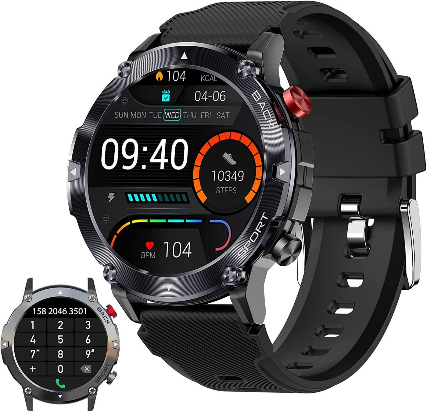 Manike C21 AMOLED Smartwatch (4,3 cm/1,69'' HD Voll Touchscreen Zoll) Spar - Set, mit wechselband aus weichem Silikon und Ladenkabel, Herzfrequenzmesser, Analyse von EKG-Daten, Blutdruckmessgerät von Manike