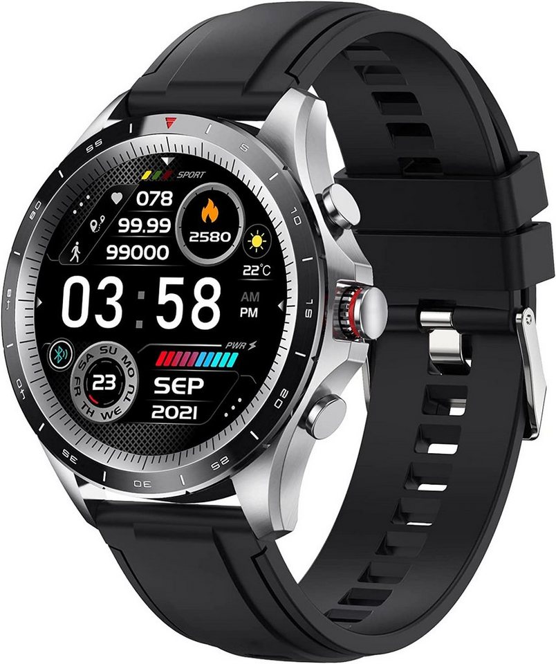 Manike NX1 Business Smartwatch (4,3 cm/1,69'' HD Voll Touchscreen Zoll) Spar - set, Smartwatch mit deutscher Bedienungsanleitung mit Ladekabel, Herzfrequenzmesser, Analyse von EKG-Daten, Blutdruckmessgerät von Manike