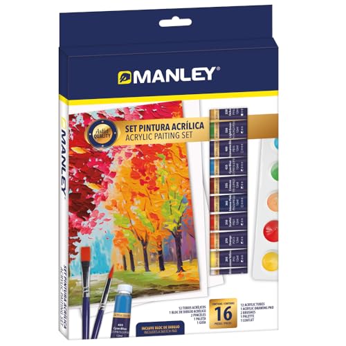 Manley Acrylfarben-Set 16-teilig | Ideal für angehende Künstler | Acrylfarbe in künstlerischer Qualität | Helle Farben und leicht zu mischen. von Manley