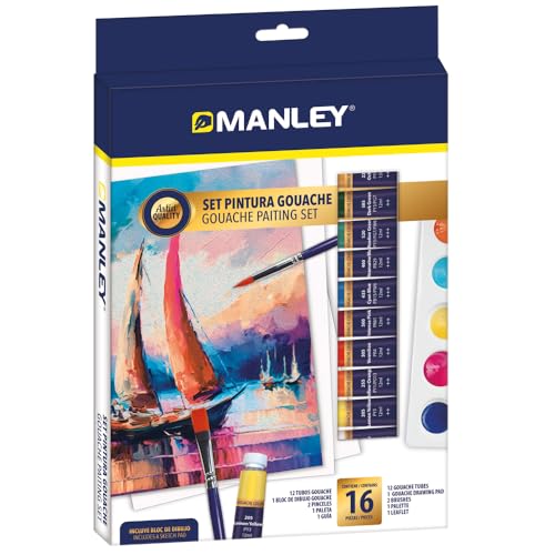 Manley Gouachefarben-Set 16-teilig | Ideal für angehende Künstler | Gouachefarbe künstlerische Qualität | Intensive Farben und leicht zu mischen. von Manley