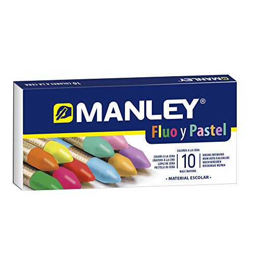 Manley Wachsmalstifte 10 Einheiten | Professionelle Wachsmalstifte | Weiche Wachsmalstifte im Etui | Mischbare Farben | Farblich sortiert | Neon und Pastell von Manley