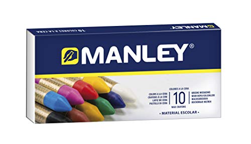Manley Wachsmalstifte 10 Einheiten | Professionelle Wachsmalstifte | Weiche Wachsmalstifte im Etui | Mischbare Farben | Farblich sortiert von Manley