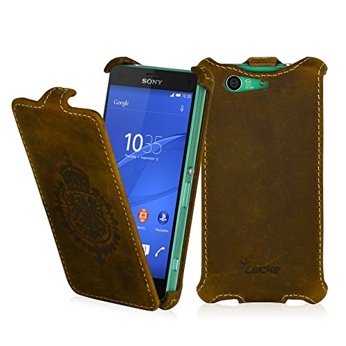 Manna UltraSlim Compact Flip Cas kompatibel mit Sony Xperia Z3 | Schutz Hülle aus Nubuk Leder, braun von Manna