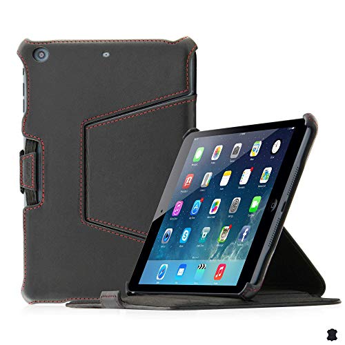 Manna iPad Mini Retina iPad Mini 3 Schutzhülle Case Tasche | Echtleder Meerana, schwarz, glänzend | Standfunktion Easystand | Autosleep - Funktion | CleverStrap - Kopfstützenbefestigung und Einhandgurt | Hülle Cover für iPad Mini Retina von Manna