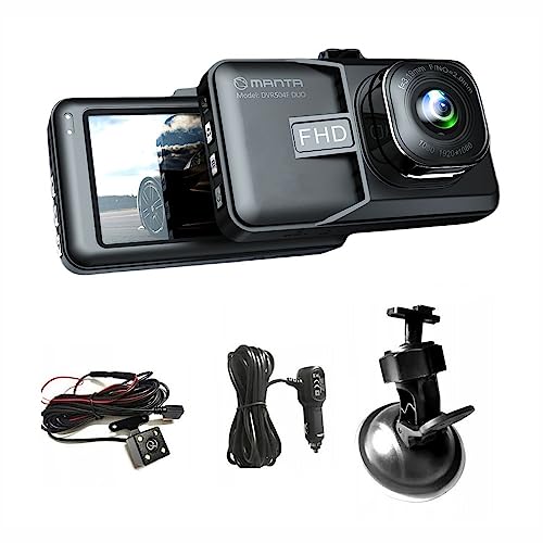 MANTA Dashcam Auto Vorne und Hinten Autokamera 1080P Full HD Loop-Aufnahm IPS 3" Display 140 ° Weitwinkel Automatische Aufnahme Parküberwachung - Dashcam für Autos mit G-Sensor - DVR504F von Manta