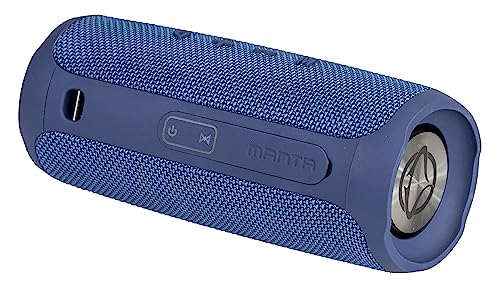 Manta Tragbarer Bluetooth Lautsprecher 2x5W – IPX4 Wasserdichter - Boombox FM/USB/Micro SD-Karte/AUX-in - Freisprecheinrichtung - Super Bass - Blau - SPK130GO-BL von Manta