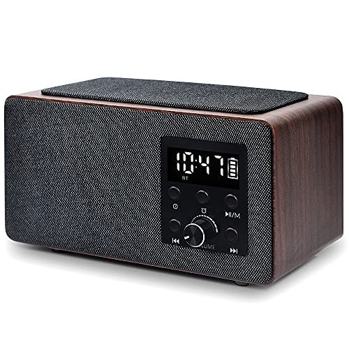 Manta Vintage Uhrenradio Digitaler Radiowecker mit Bluetooth Radiowecker mit Ladefunktion Wecker FM-Radio Anrufannahme Display für das Bett Sleep Timer - RDI910WC von Manta