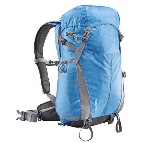 Mantona 20057 Elements Outdoor Rucksack (inkl. Regenschutzhülle, Laptop/Tabletfach, herausnehmbarer Kameratasche mit Tragegurt, geeignet für DSLR, Systemkamera, zwei Objektive und Kleinzubehör) blau von Mantona