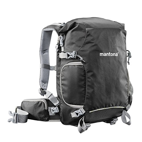 Mantona 20586 ElementsPro 30 Outdoor Rucksack (inkl. abnehmbarem Hüftgurt und Regenhülle, geeignet für DSLR- oder Systemkameraausrüstung) schwarz, 480mm von Mantona