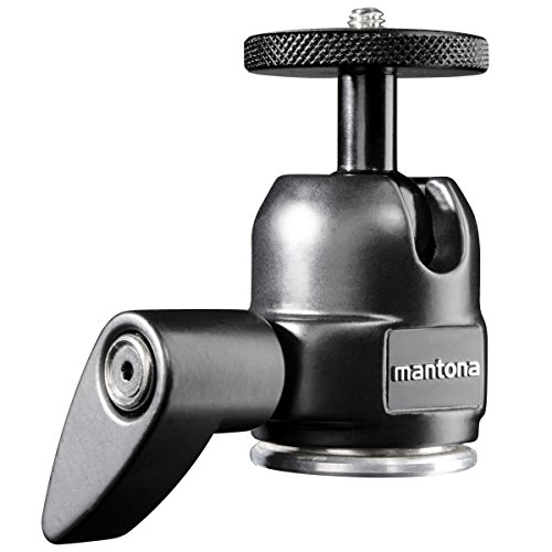 Mantona Basic Kugelkopf Small – besonders leichter und kompakter Stativkopf, 180g, Traglast 6kg, mit 3/8" und 1/4" Anschluss, für Kamera, Einbeinstativ, Fotostativ, Lampenstativ, Studiostativ von Mantona