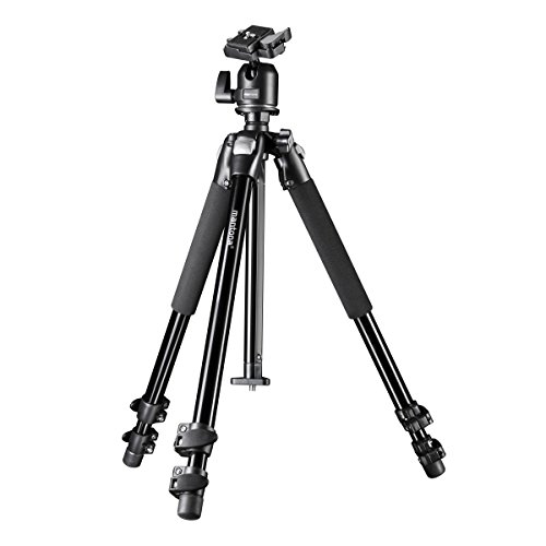 Mantona Basic Scout Makro Fotostativ, Kamerastativ bis 153cm, ideal für Makro durch umkehrbare + 2. kurze Mittelsäule, sehr vielseitig für Outdoor Fotografie und DSLR Kamera, kompakt stabiles Stativ von Mantona