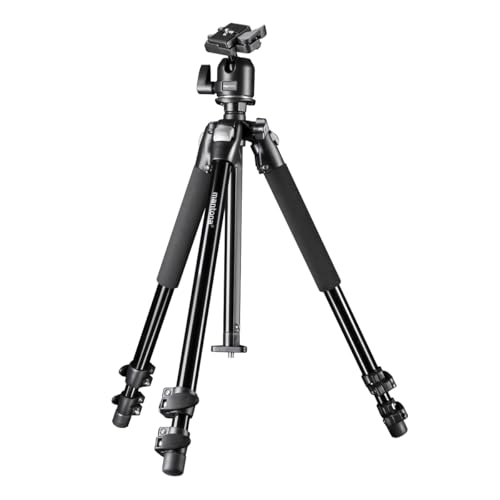 Mantona Basic Scout Makro Fotostativ, Kamerastativ bis 153cm, ideal für Makro durch umkehrbare + 2. kurze Mittelsäule, sehr vielseitig für Outdoor Fotografie und DSLR Kamera, kompakt stabiles Stativ von Mantona