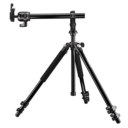 Mantona Basic Scout Max Set Fotostativ, Kamerastativ bis 160cm + Auslegearm, Kugelkopf umkehrbare Mittelsäule, ideal für Reisen und Outdoor Fotografie für DSLR Kamera, kompakt leichtes Kamera Stativ, Schwarz von Mantona