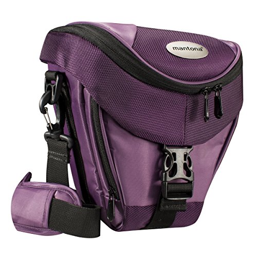 Mantona Colt Kameratasche - Universaltasche inkl. Schnellzugriff, Staubschutz, Tragegurt und Zubehörfach, geeignet für DSLM und DSLR Kameras, lila von Mantona
