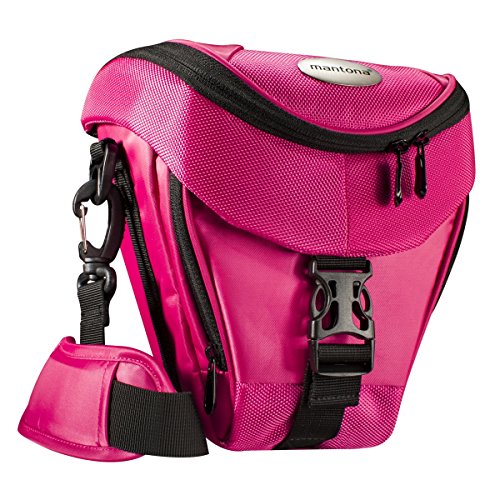 Mantona Colt Kameratasche - Universaltasche inkl. Schnellzugriff, Staubschutz, Tragegurt und Zubehörfach, geeignet für DSLM und DSLR Kameras, pink von Mantona
