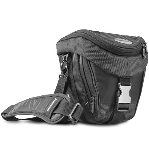 Mantona Colt Kameratasche - Universaltasche inkl. Schnellzugriff, Staubschutz, Tragegurt und Zubehörfach, geeignet für DSLM und DSLR Kameras, schwarz/metallic von Mantona