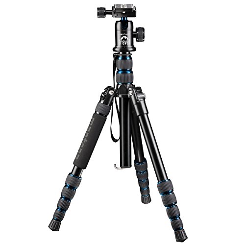 Mantona DSLM Reisestativ für System/DSLR/Kompaktkamera (143 cm, Kugelkopf, Belastbarkeit: 5kg, drehbare Mittelsäule, kompaktes Packmaß) blau von Mantona