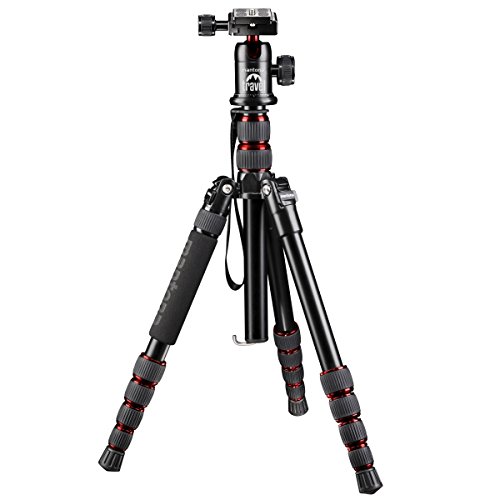 Mantona DSLM Reisestativ für System/DSLR/Kompaktkamera (143 cm, Kugelkopf, Belastbarkeit: 5kg, drehbare Mittelsäule, kompaktes Packmaß) rot von Mantona