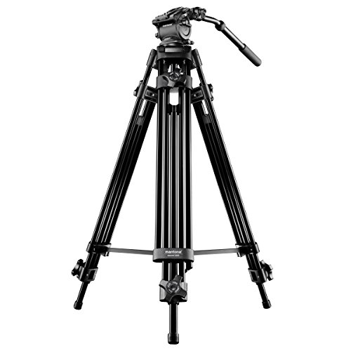 Mantona Dolomit 1300 Videostativ, 188 cm (inkl. Fluid-Neiger mit Wasserwaage, Schnellwechselplatte, Schwenkgriff, Transporttasche) für DSLR und Videokamera, schwarz von Mantona