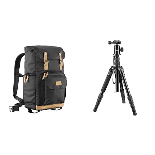 Mantona Fotorucksack Luis Schwarz + Retro DSLM Reisestativ, Kamerarucksack mit Echtleder-Applikationen, inkl. Regenschutzhülle, geeignet für 1x DSLR-Kamera, 3X Objektive und diverses Fotozubehör Mantona Fotorucksack Luis Schwarz + Retro DSLM Reisestativ, Kamerarucksack mit Echtleder-Applikationen, inkl. Regenschutzhülle, geeignet für 1x DSLR-Kamera, 3X Objektive und diverses Fotozubehör von Mantona
