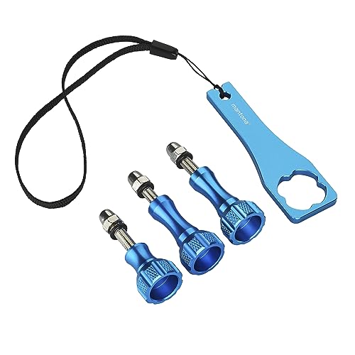 Mantona GoPro Schraubenset und Schlüssel (für GoPro Hero 11 10 9 8 7 6 5 4 3+, Session und andere kompatible Action Cams, hochfestes, eloxiertes Aluminium) alu blau von Mantona