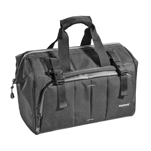 Mantona Kameratasche Doctor Bag (mit diversen Zusatztaschen innen und außen, mit entnehmbarer Kamerainnentasche, Schultergurt, Regenschutzhülle, geignet für DSLR und Systemkameras) schwarz von Mantona