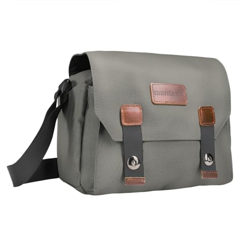 Mantona Kameratasche Milano piccolo (modische Universaltasche für Digital-Spiegelreflex-Kameras und Systemkameras plus Zubehör, Vintage, graues Interieur) grau von Mantona