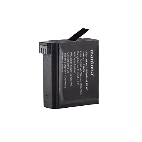 Mantona Li-Ion Akku 1160 mAh (4,40 Wh, geeignet für GoPro Hero 4 schwarz) von Mantona